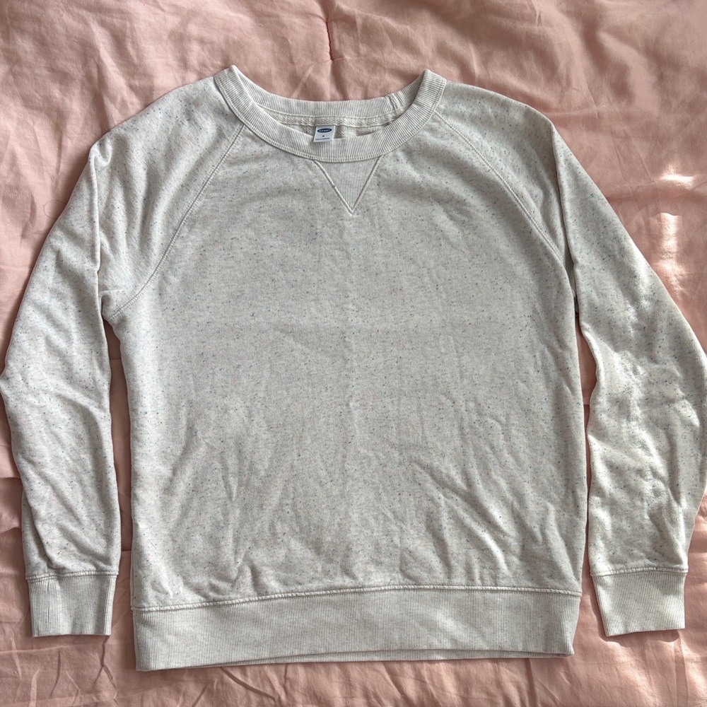 Old Navy Cream Multicolor Speckled Crew Neck Sweatshirt Women Medium